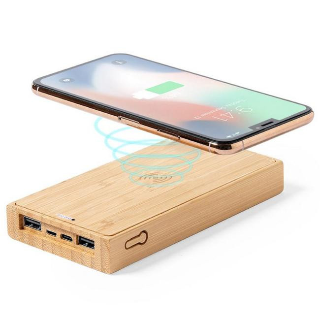 Promotional Bamboo power bank 10000 mAh, wireless/solar charger - GP58335