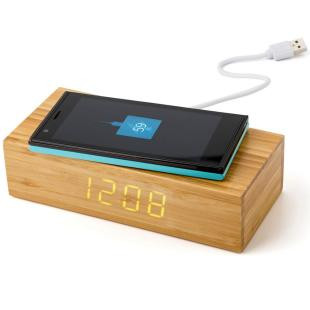 Promotional Bamboo wireless charger 5W, clock