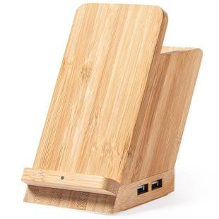 Promotional Bamboo wireless charger 5W, hub, pen/phone holder - GP50198