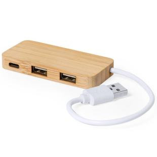 Promotional Bamboo USB hub 2.0 with USB type C - GP50199