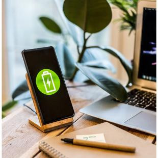 Promotional B-RIGHT bamboo wireless charger 10W, phone stand
