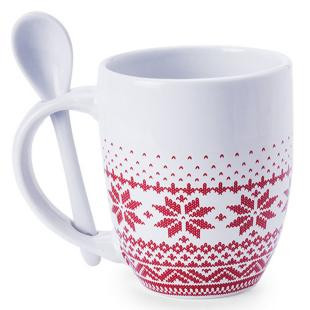 Promotional Christmas pattern mug with spoon