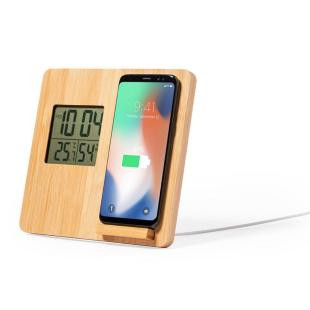Promotional Bamboo wireless charger weather station - GP58328